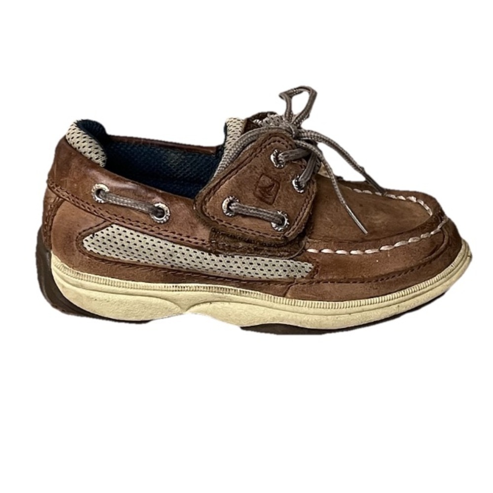 Sperry Top-Sider Lanyard A/C Boys Boat Shoes 9M Brown Leather Lace Up Preppy
